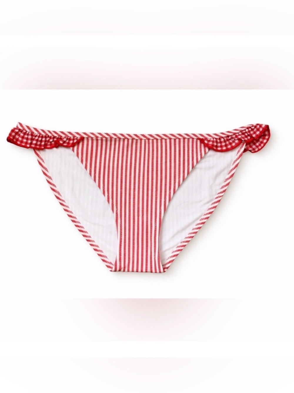 Aerie Seersucker Red White Striped Bikini Bottom Ruffle XS NWT